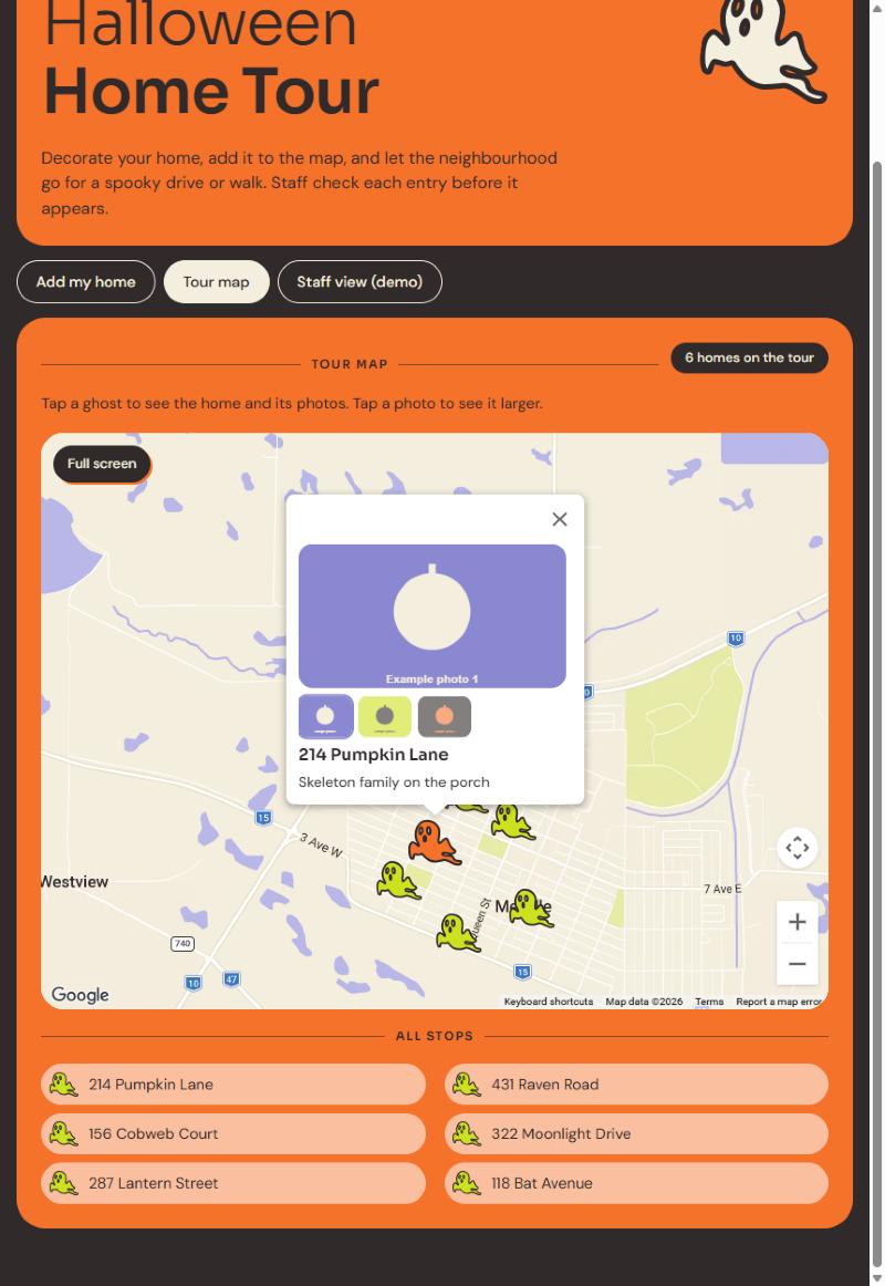 Screenshot of Home sign-up and map for a neighbourhood tour